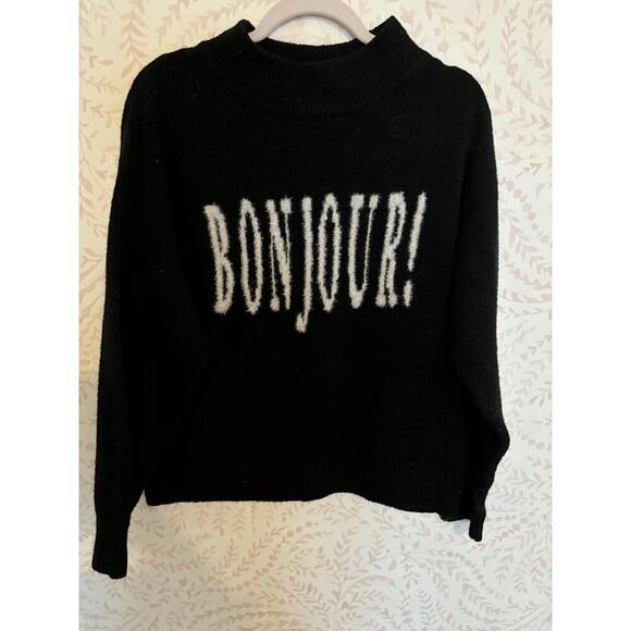 a new day Sweaters - CLOSET CLOSING! LAST CHANCE NWOT A New Day Black Sweater with 'BONJOUR' Graphic